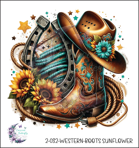 2-032-Western-Boots Sunflower UV DTF Decal