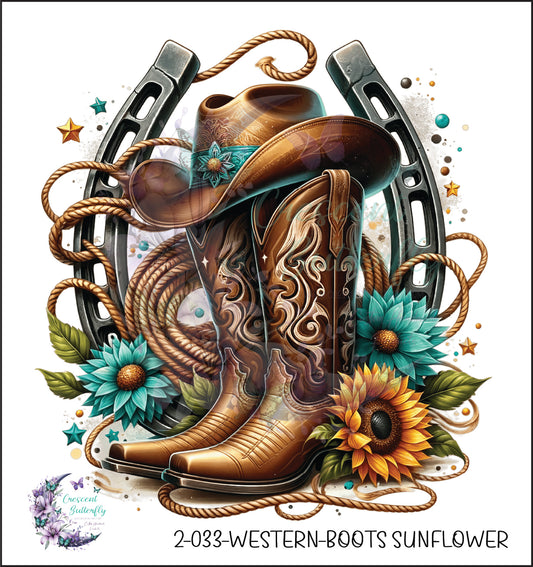 2-033-Western-Boots Sunflower UV DTF Decal