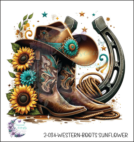 2-034-Western-Boots Sunflower UV DTF Decal