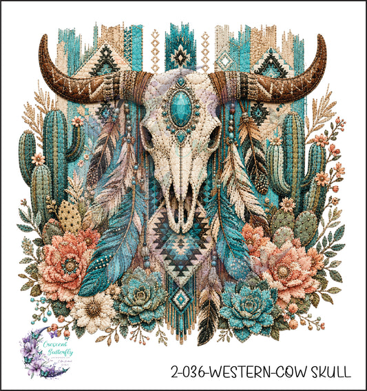 2-036-Western-Cow Skull UV DTF Decal