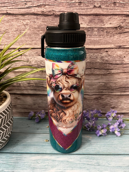 Rainbow Highland Cow Handmade Custom Epoxy Tumbler