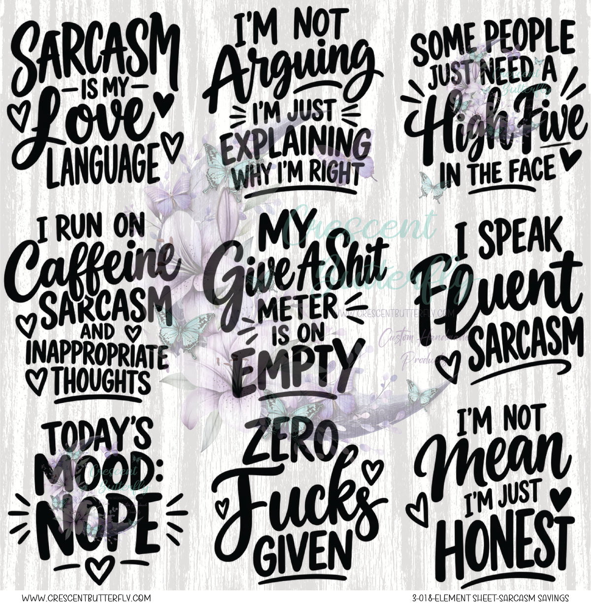 3-018-Element Sheet-Sarcasm Sayings UV DTF