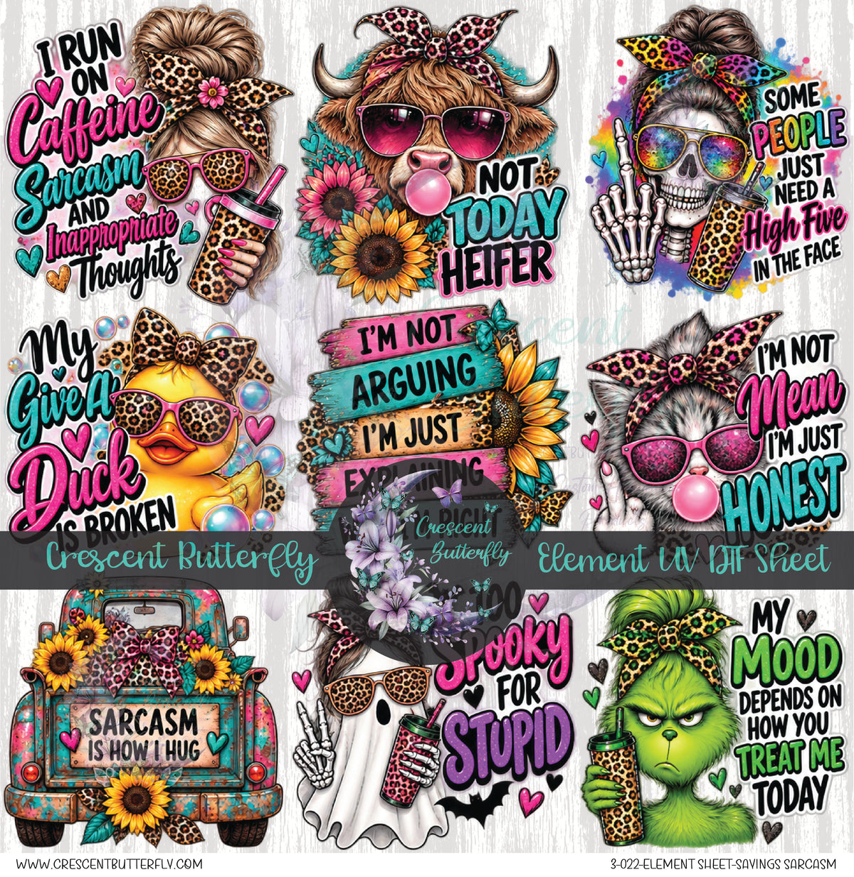 3-022-Element Sheet-Sayings Sarcasm UV DTF