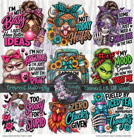 3-023-Element Sheet-Sayings Sarcasm UV DTF