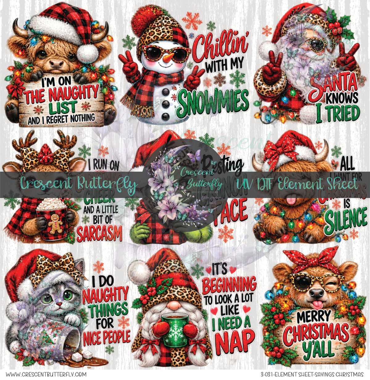 3-031-Element Sheet-Sayings Christmas UV DTF