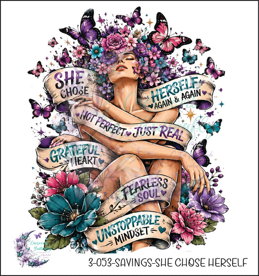 3-053-Sayings-She Chose Herself UV DTF Decal