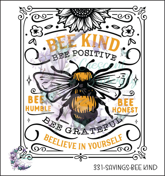 331-Sayings-Bee Kind UV DTF Decal