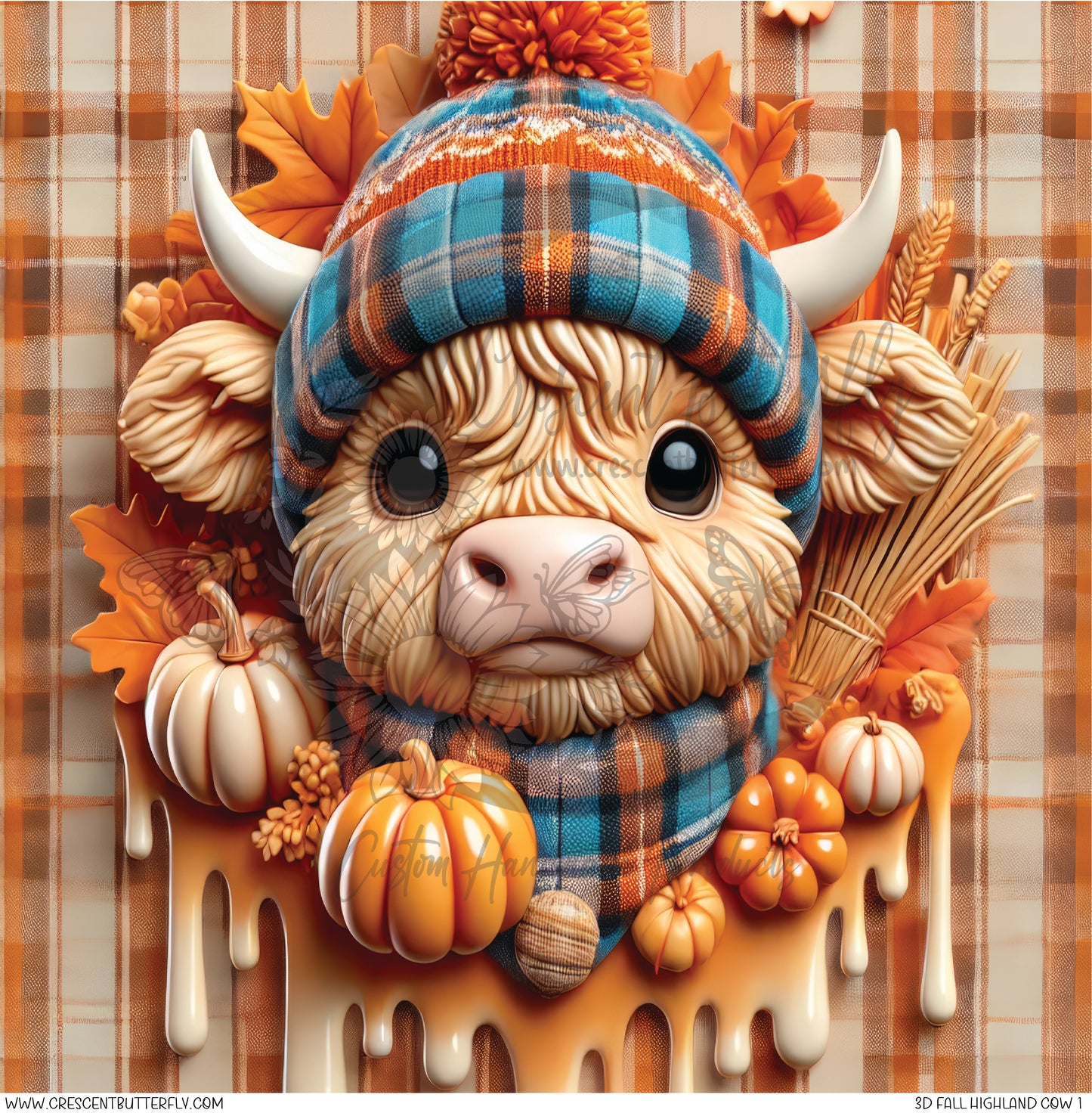 3D Fall Highland Cow 1 Printed Vinyl Sheet/Wrap