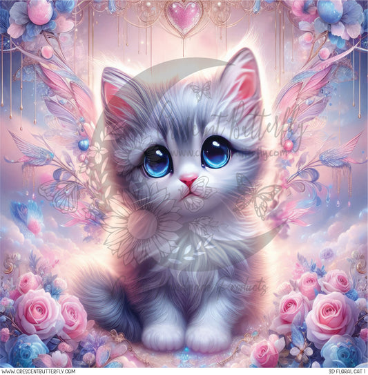 3D Floral Cat 1 Printed Vinyl Sheet/Wrap