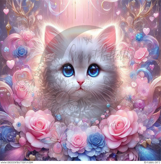 3D Floral Cat 2 Printed Vinyl Sheet/Wrap