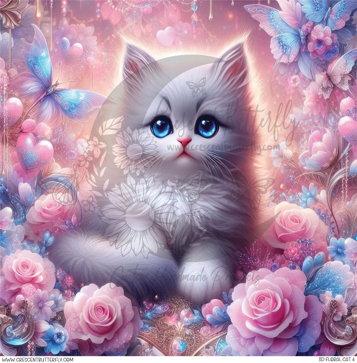 3D Floral Cat 4 Printed Vinyl Sheet/Wrap