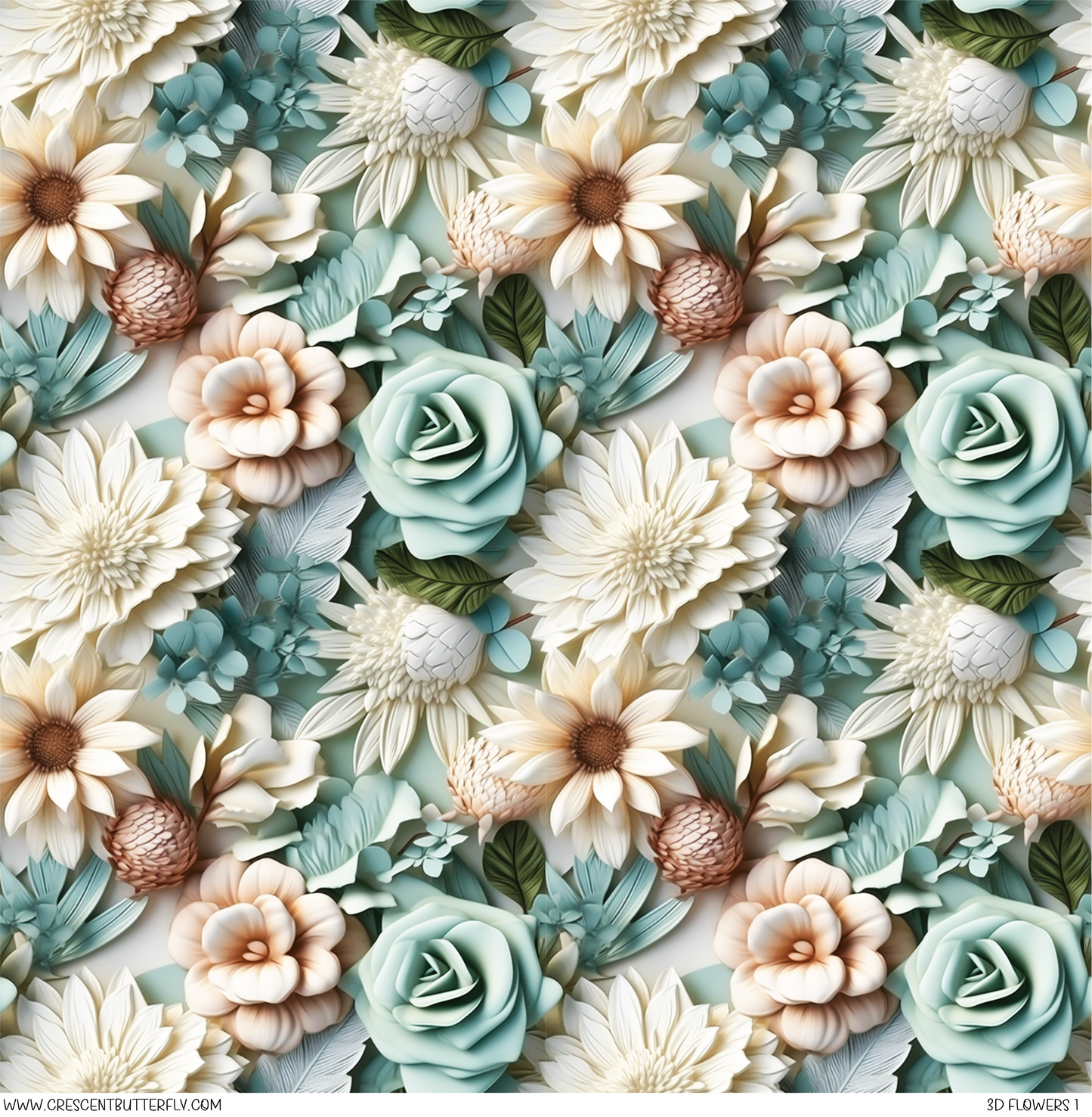 3D Flowers 1 Printed Vinyl Sheet/Wrap