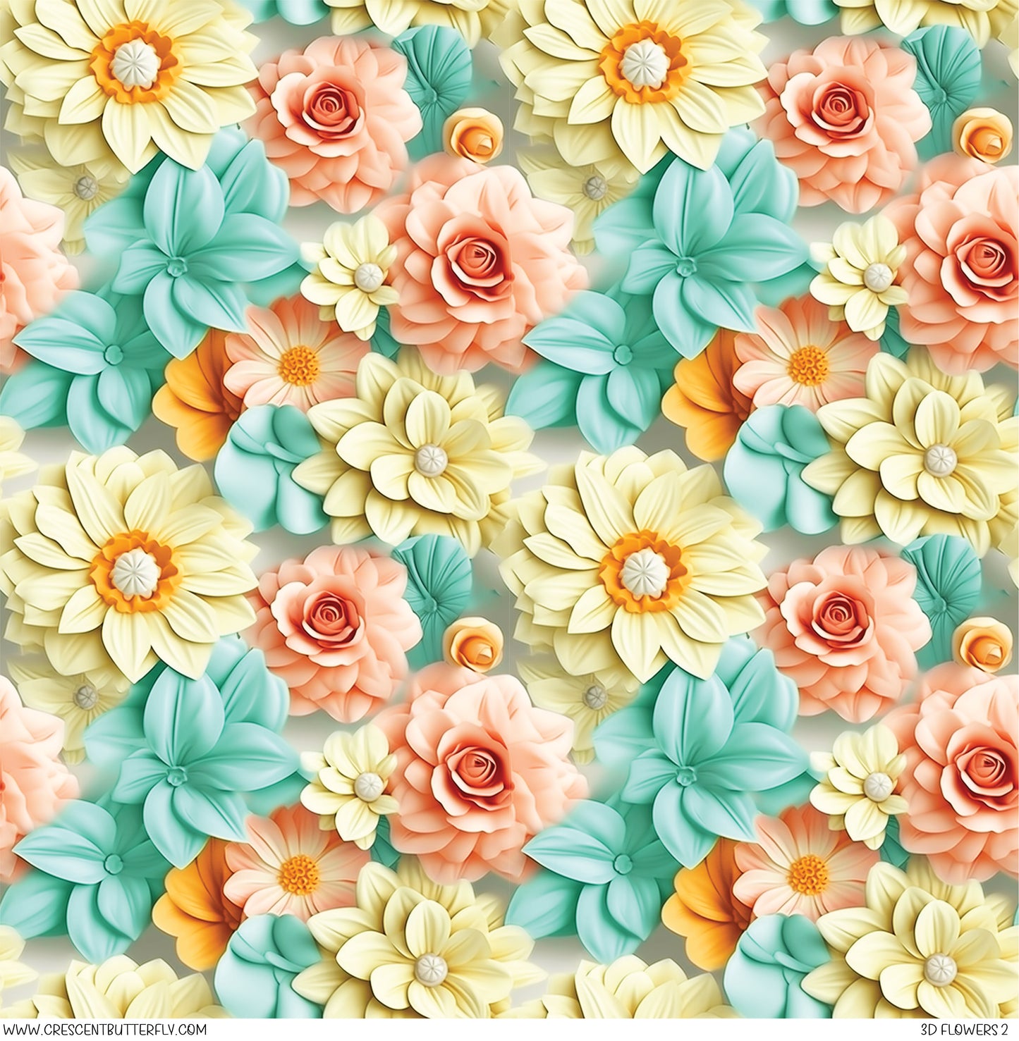 3D Flowers 2 Printed Vinyl Sheet/Wrap