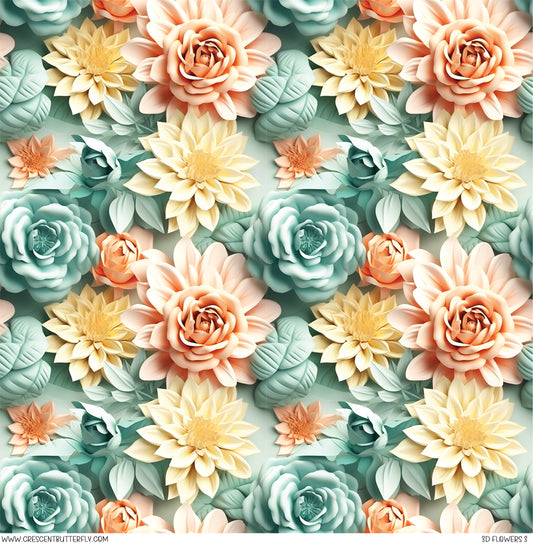 3D Flowers 3 Printed Vinyl Sheet/Wrap