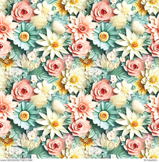 3D Flowers 4 Printed Vinyl Sheet/Wrap