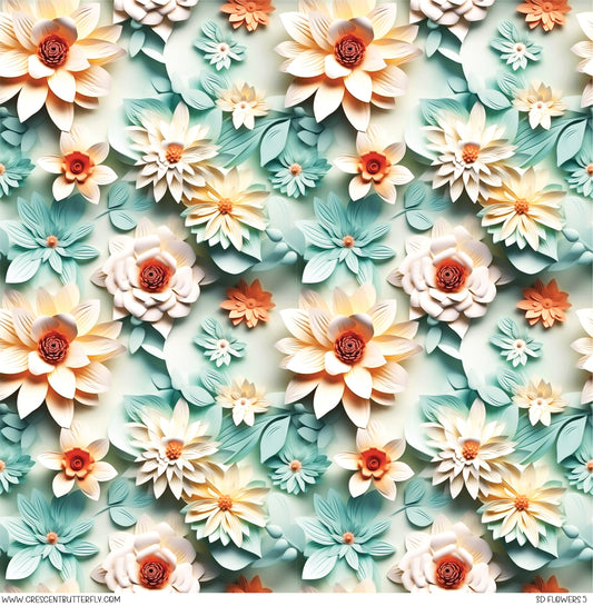 3D Flowers 5 Printed Vinyl Sheet/Wrap