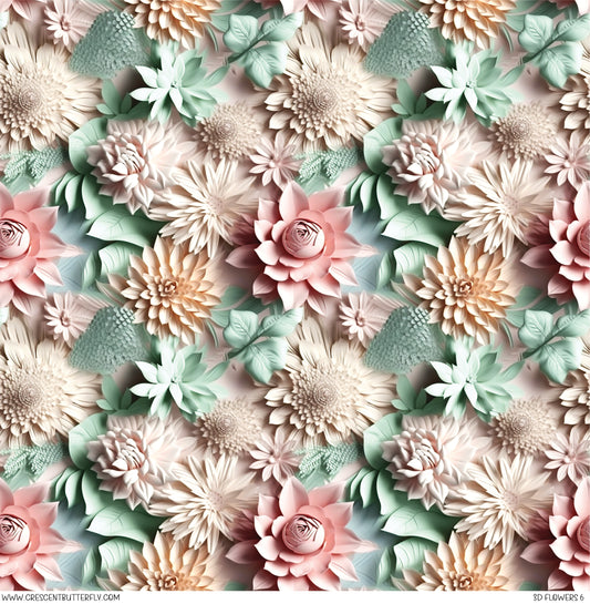 3D Flowers 6 Printed Vinyl Sheet/Wrap