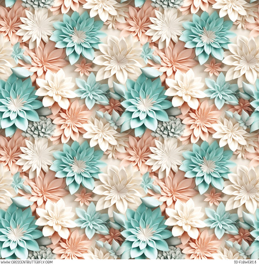 3D Flowers 8 Printed Vinyl Sheet/Wrap