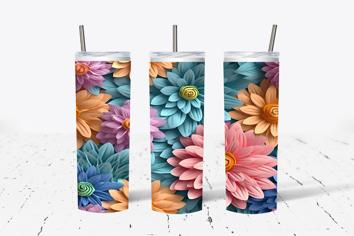 Pastel Flowers 3D Sublimation Tumbler