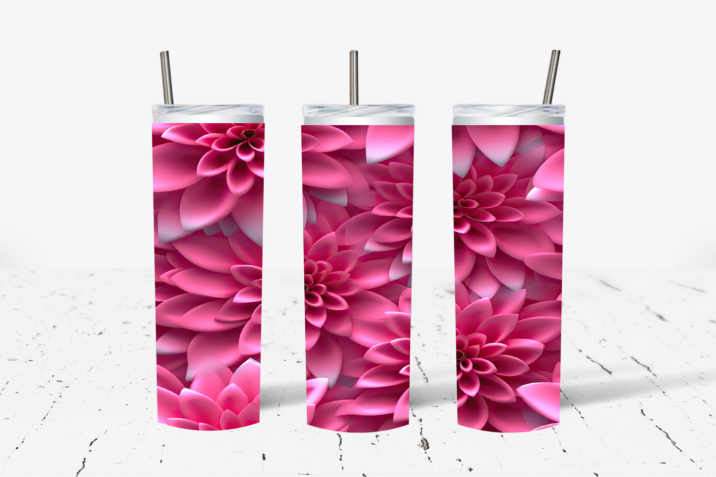 Pink Flowers 3D Sublimation Tumbler