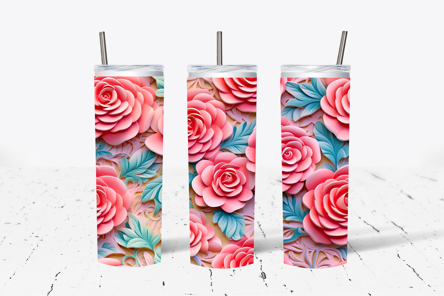 Pink Roses 3D Sublimation Tumbler