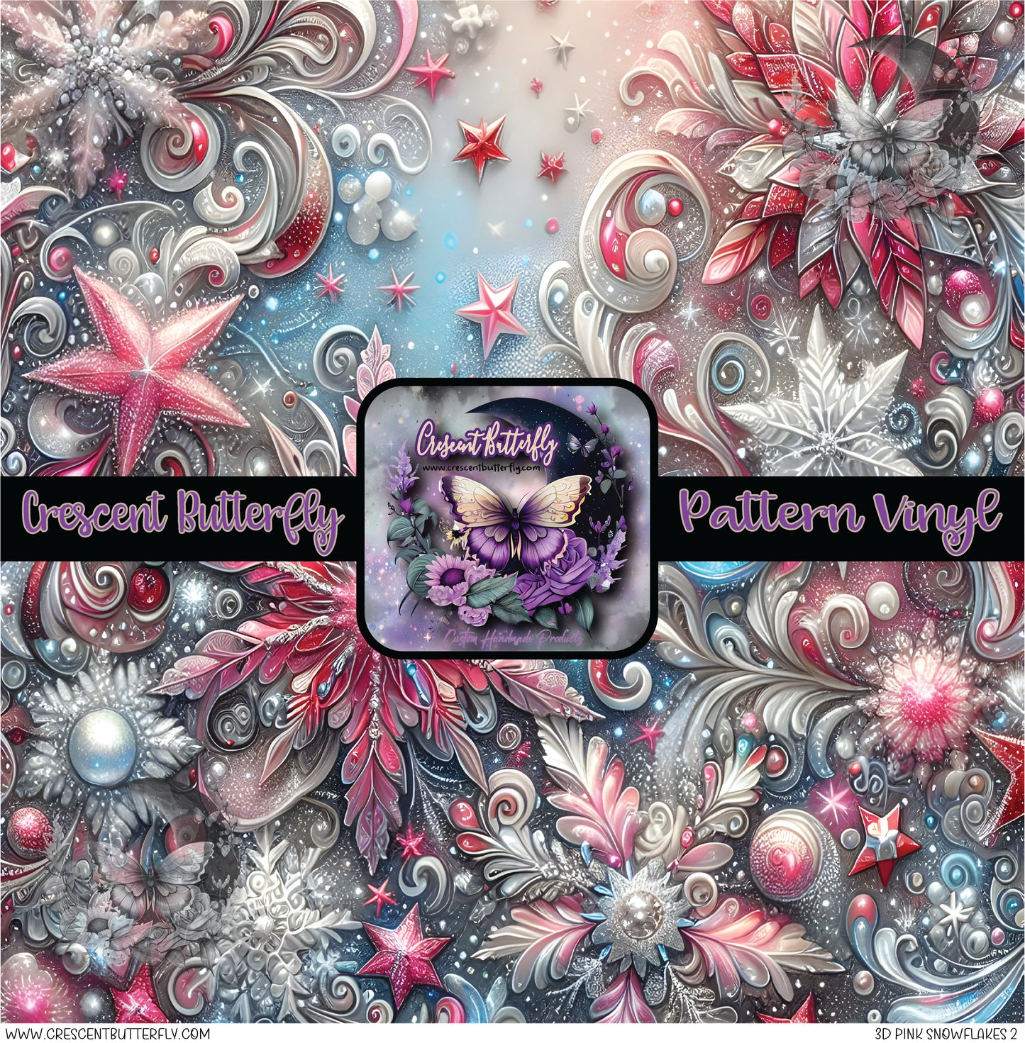 3D Pink Snowflakes 2 Printed Vinyl Sheet/Wrap