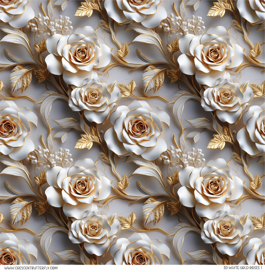 3D White Gold Roses 1 Vinyl Sheet/Wrap