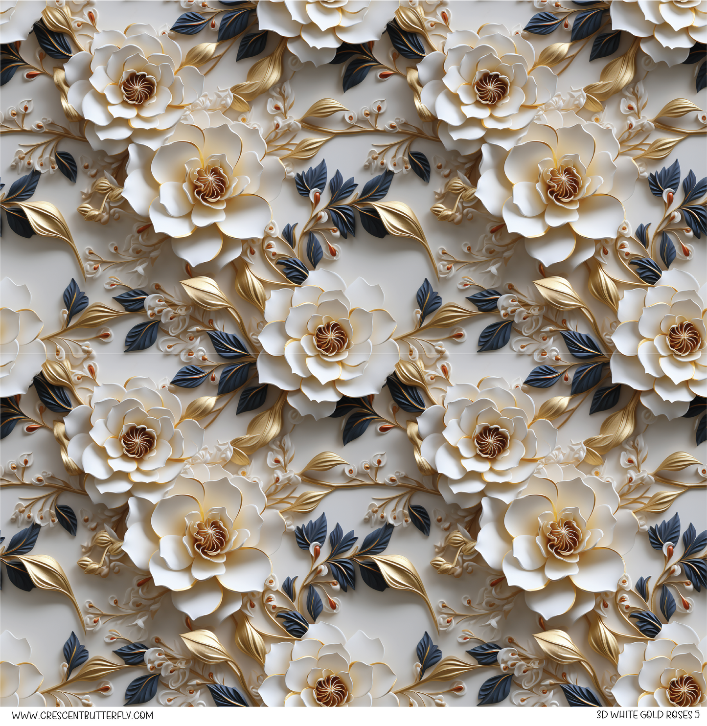 3D White Gold Roses 5 Vinyl Sheet/Wrap