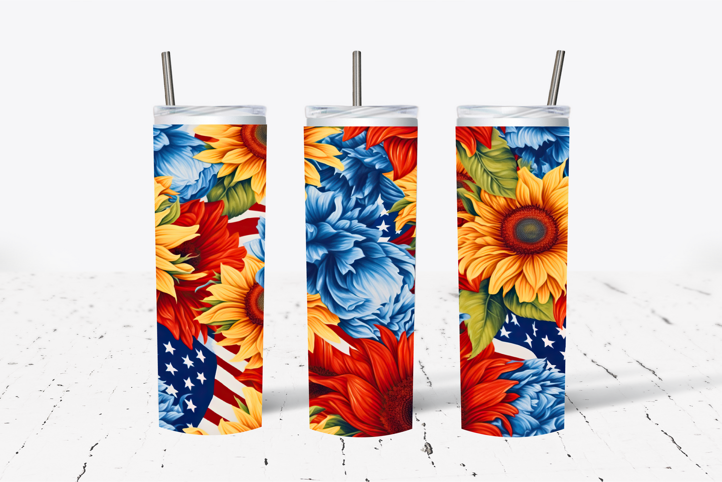 American Colorful Flowers 3D Sublimation Tumbler