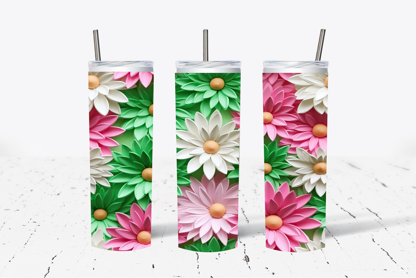 Daisy Pink-Green 3D Sublimation Tumbler