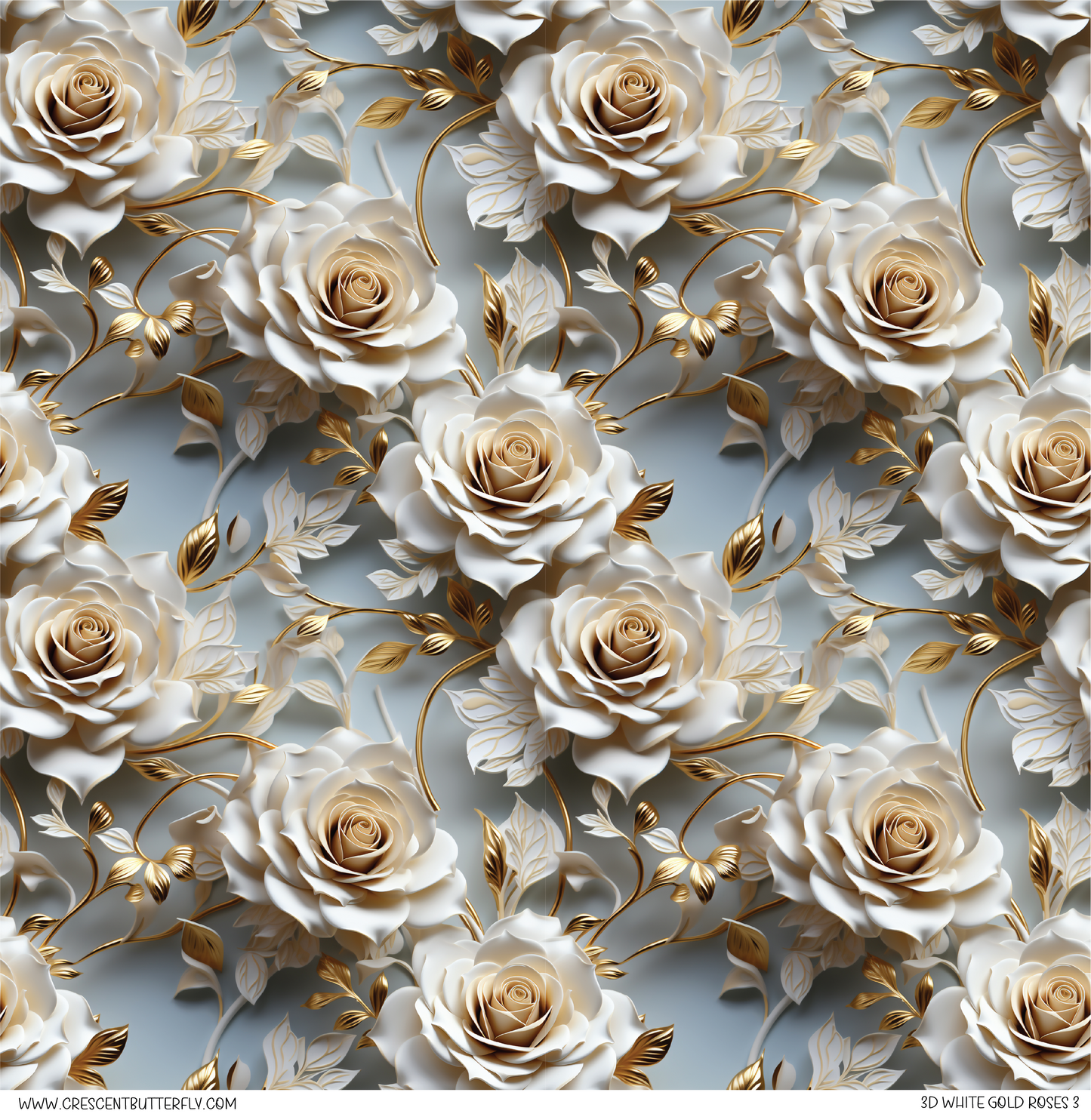 3D White Gold Roses 3 Vinyl Sheet/Wrap