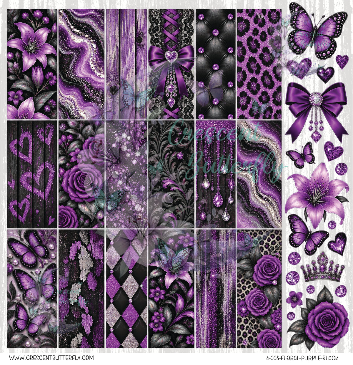 4-008-Floral-Purple-Black 10x10 UV DTF Sheet