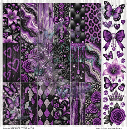 4-008-Floral-Purple-Black 10x10 UV DTF Sheet