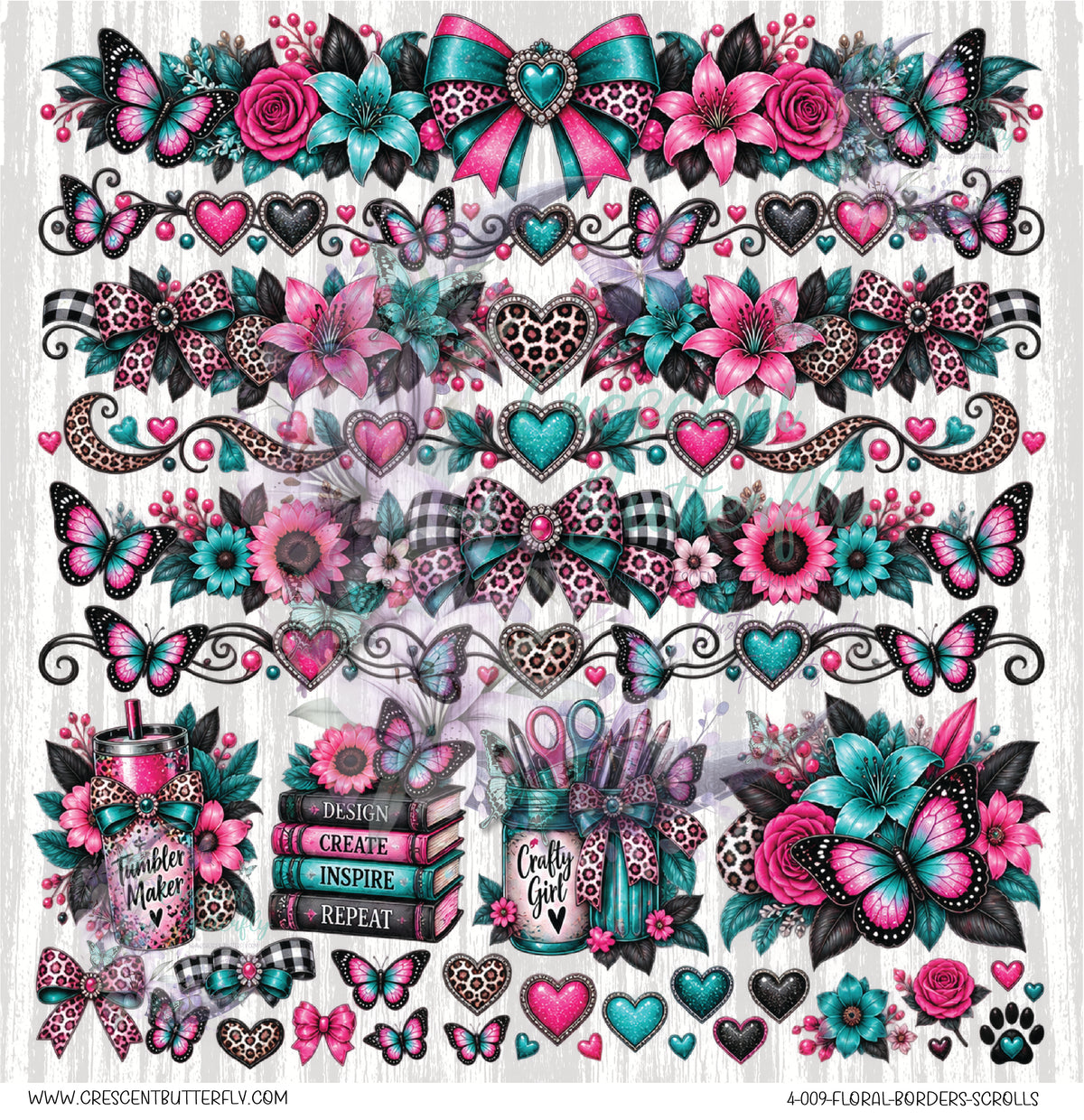 4-009-Floral-Borders-Scrolls 10x10 UV DTF Sheet