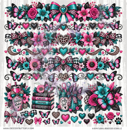 4-009-Floral-Borders-Scrolls 10x10 UV DTF Sheet
