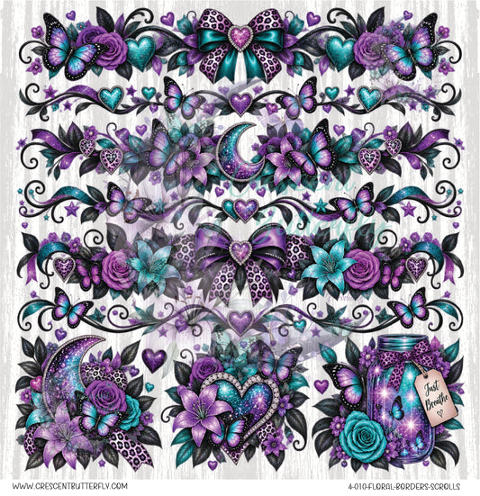4-010-Floral-Borders-Scrolls 10x10 UV DTF Sheet