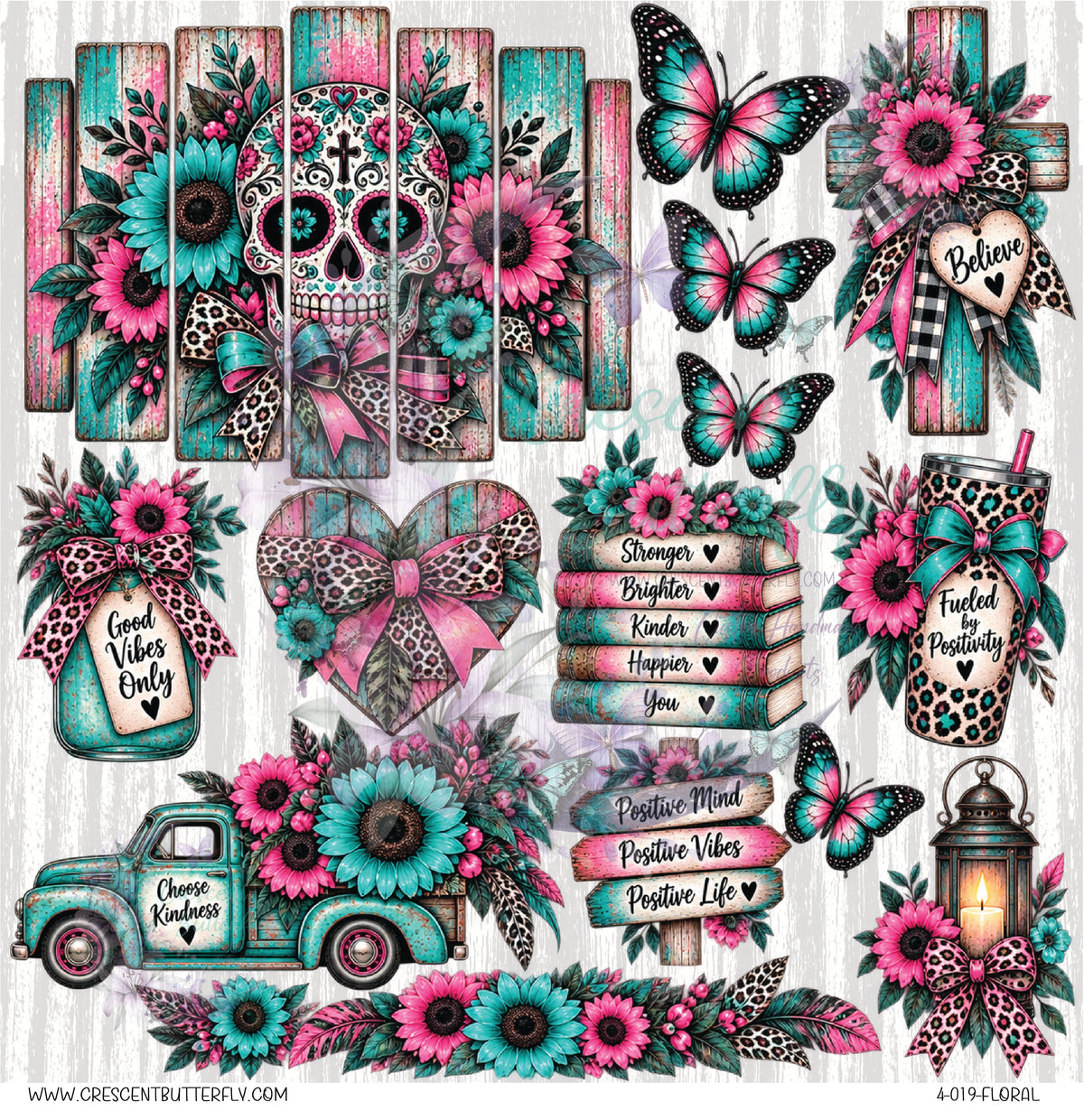 4-019-Floral 10x10 UV DTF Sheet