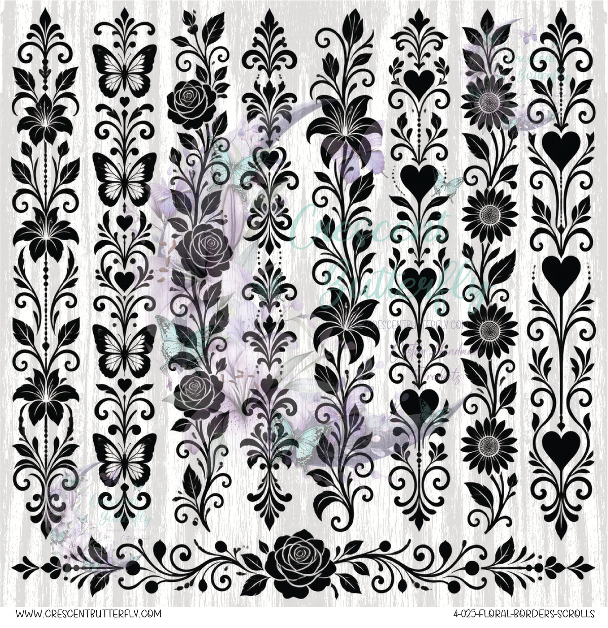 4-025-Floral-Borders-Scrolls 10x10 UV DTF Sheet