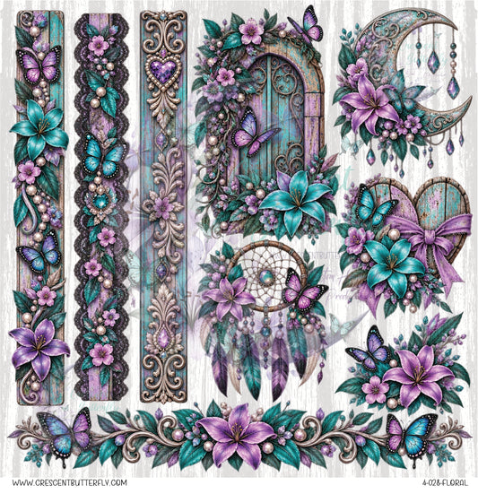 4-028-Floral 10x10 UV DTF Sheet