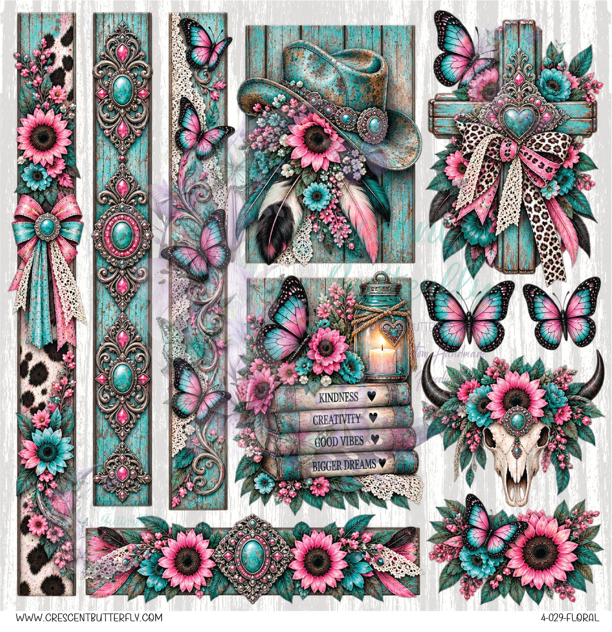 4-029-Floral 10x10 UV DTF Sheet