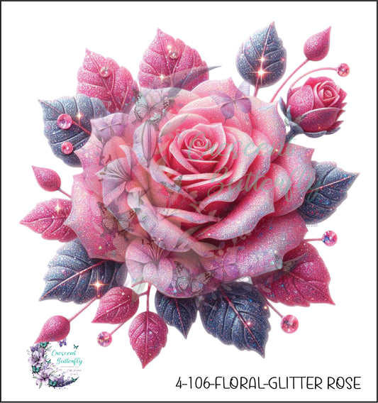 4-106-Floral-Glitter Rose UV DTF Decal