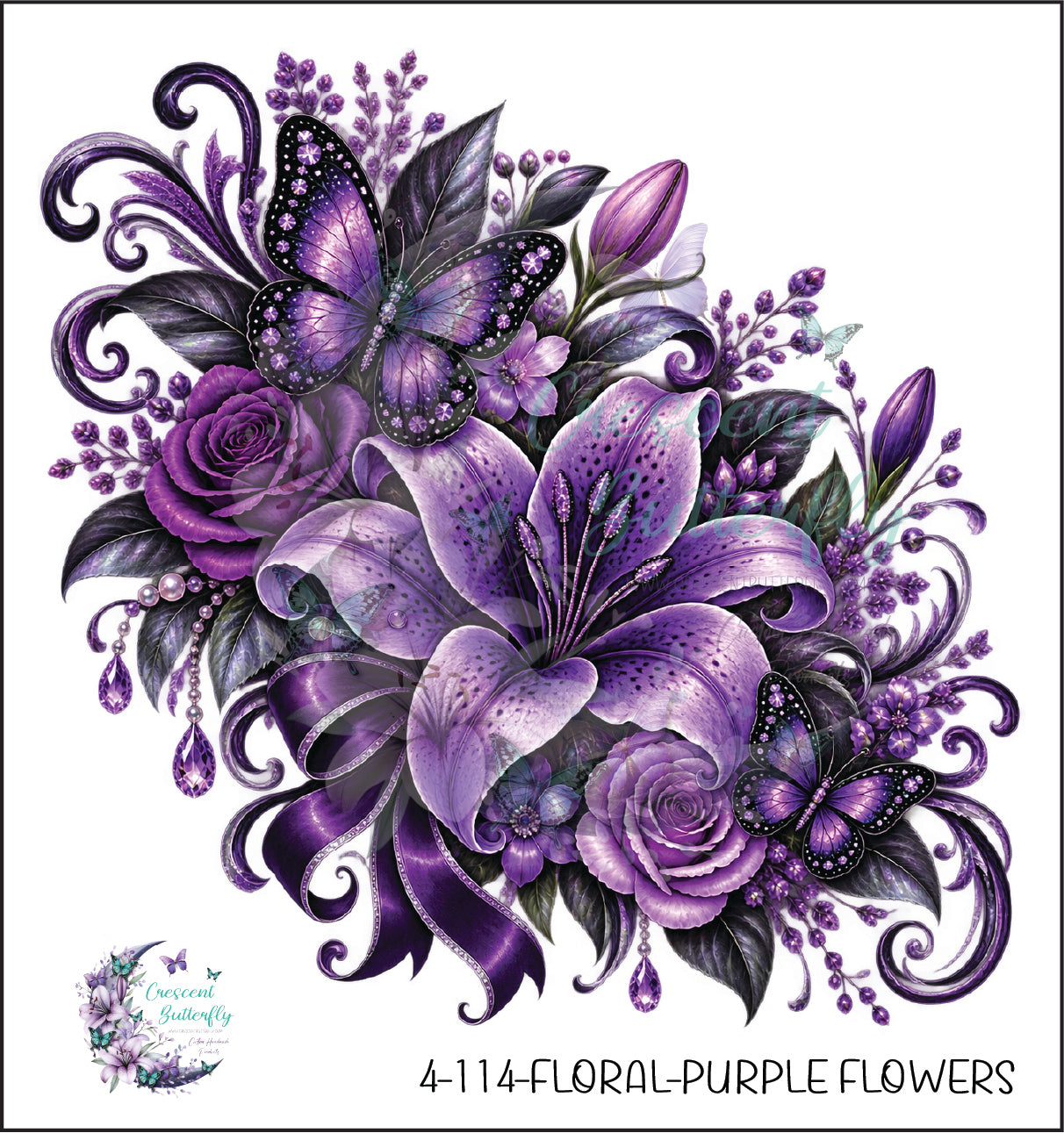 4-114-Floral-Purple Flowers UV DTF Decal