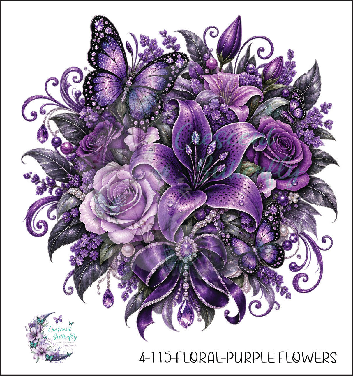 4-115-Floral-Purple Flowers UV DTF Decal