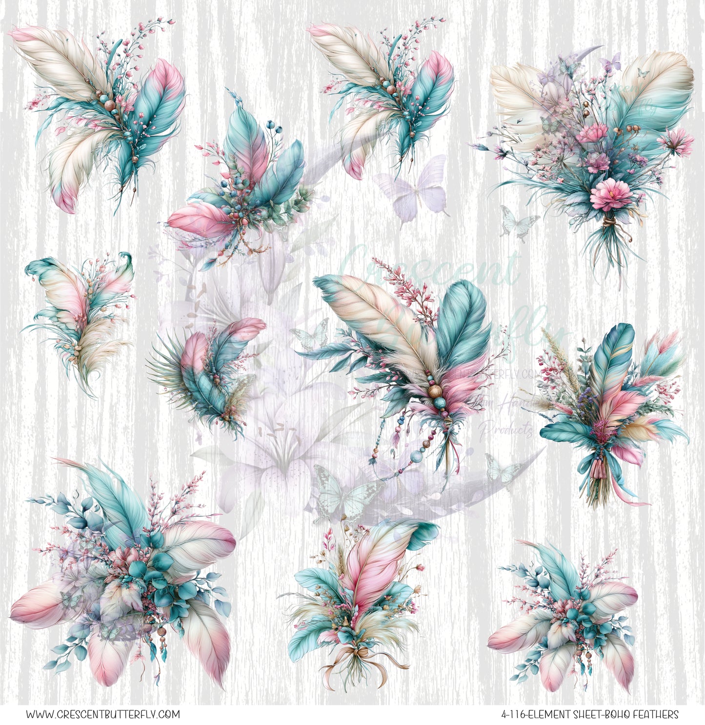 4-116-Element Sheet-Boho Feathers UV DTF