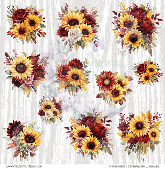 4-120-Element Sheet-Burgundy Sunflower UV DTF