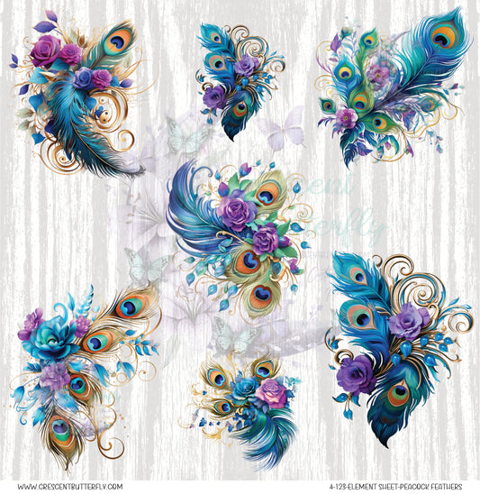 4-123-Element Sheet-Peacock Feathers UV DTF
