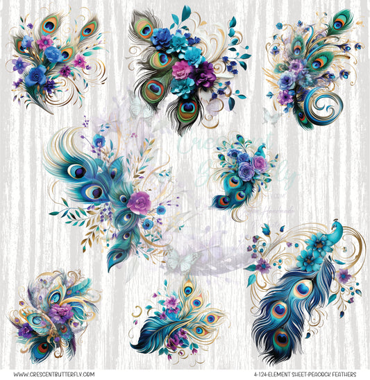 4-124-Element Sheet-Peacock Feathers UV DTF