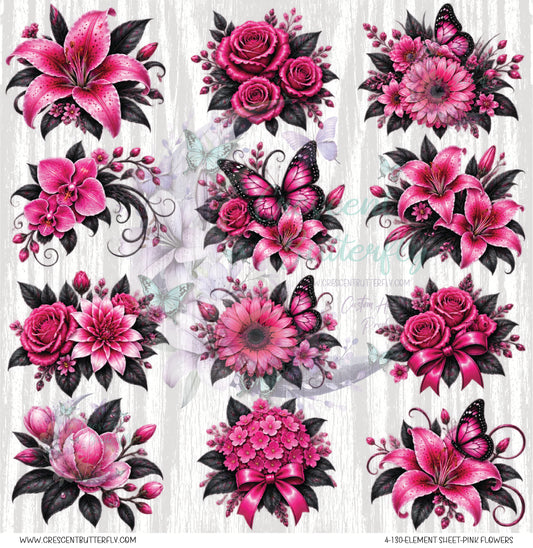 4-130-Element Sheet-Pink Flowers UV DTF