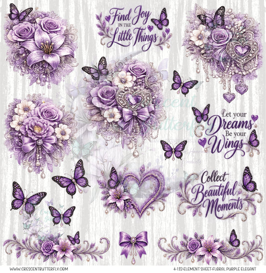 4-132-Element Sheet-Floral Purple Elegant UV DTF