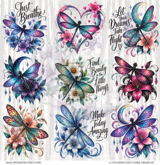 4-134-Element Sheet-Floral Dragonflies UV DTF